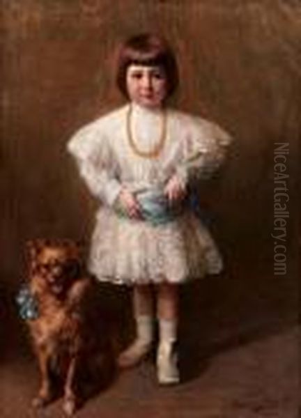 Ritratto Di Bambina Con Cane Oil Painting by Giuseppe Pennasilico