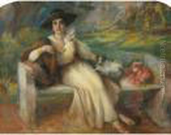 Donna Con Cagnolino In Giardino Oil Painting by Giuseppe Pennasilico