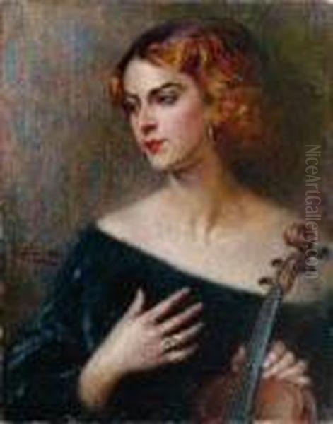 La Violinista Oil Painting by Giuseppe Pennasilico