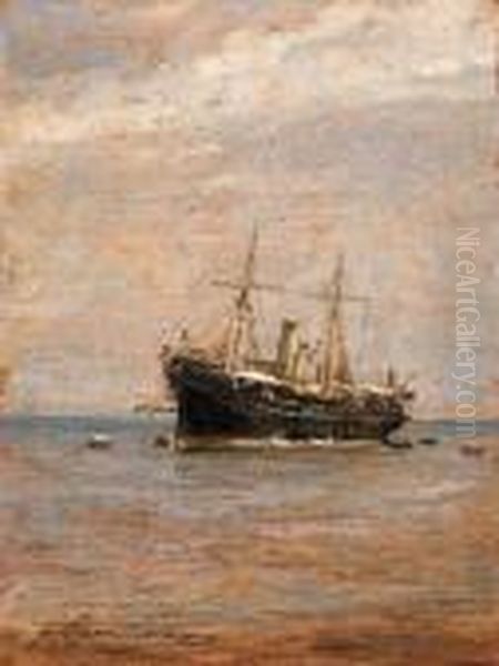 Marina Con Nave Oil Painting by Giuseppe Pennasilico