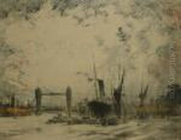 Tower Bridge, Evening Oil Painting by Joseph Pennell