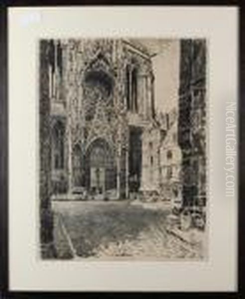 Rouen Cathedral Oil Painting by Joseph Pennell