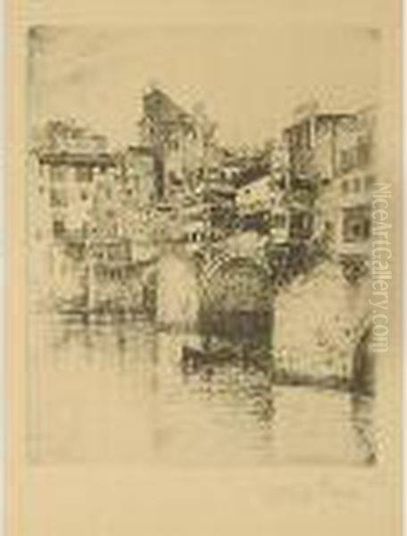 Ponte Vecchio Oil Painting by Joseph Pennell