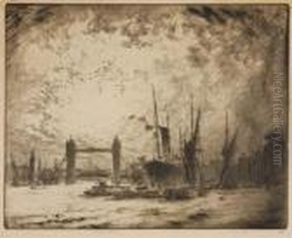 The Tower Bridge Oil Painting by Joseph Pennell