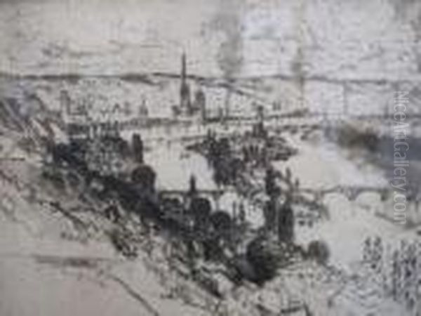 Rouen From Bon Secour Oil Painting by Joseph Pennell