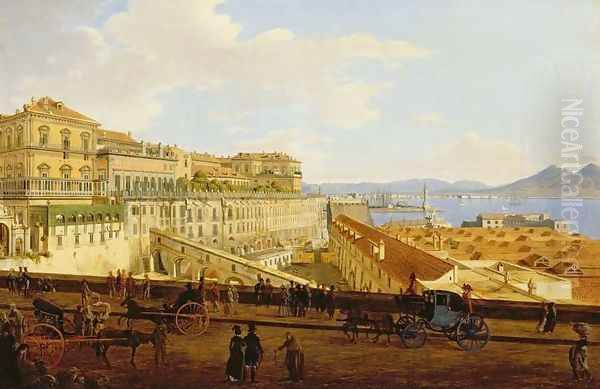 View of the Palazzo Reale, Naples 2 Oil Painting by Josef Rebell