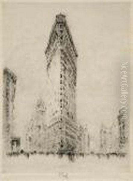 Flatiron Building (w. 325) Oil Painting by Joseph Pennell