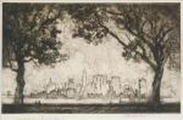 Palisades And Palaces Oil Painting by Joseph Pennell