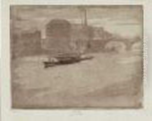 Mist On The Thames. 1903. Aquatinte. 210 X 265. Stein Et Karshan 50. Oil Painting by Joseph Pennell