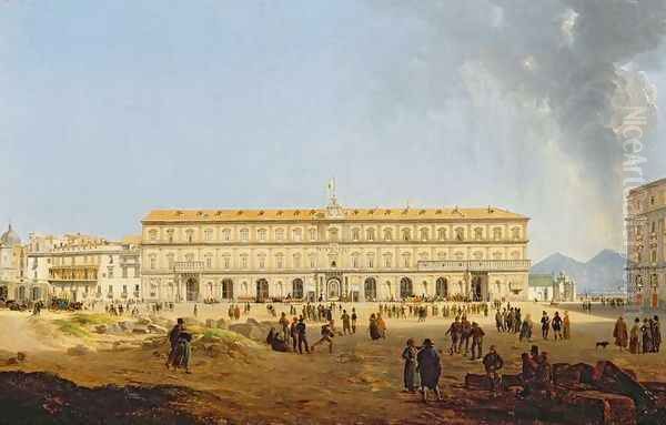 View of the Palazzo Reale, Naples Oil Painting by Josef Rebell