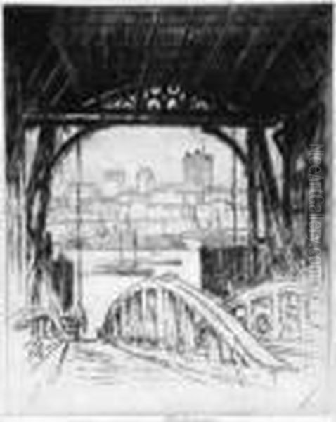 The Woolworth Building; The 
Woolworth, Through The Arch; Thetunnel, Montague Terrace; Columbia 
Heights, From Fulton Ferry (w.675; 785; 845; 849) Oil Painting by Joseph Pennell