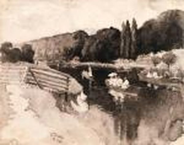 Cliveden Thames Oil Painting by Joseph Pennell