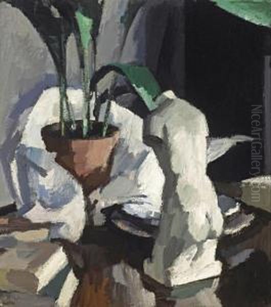 Still Life With Statuette And Aspidistra Oil Painting by Samuel John Peploe