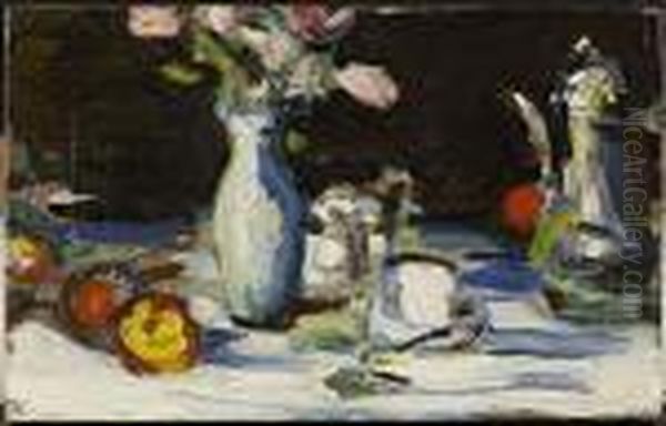 Still Life With Dark Background Oil Painting by Samuel John Peploe