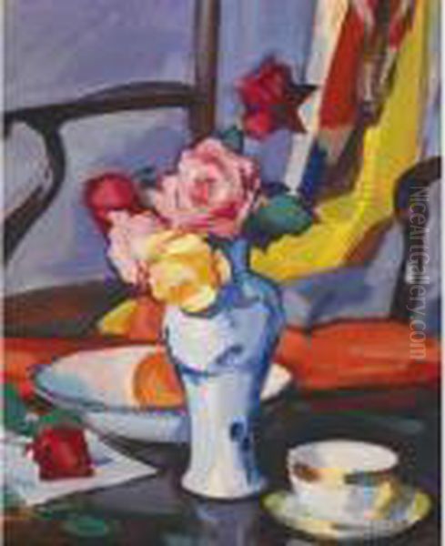 Still Life Of Roses Oil Painting by Samuel John Peploe