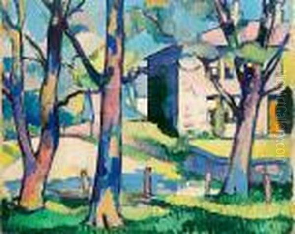 House And Trees, Dumfriesshire Oil Painting by Samuel John Peploe