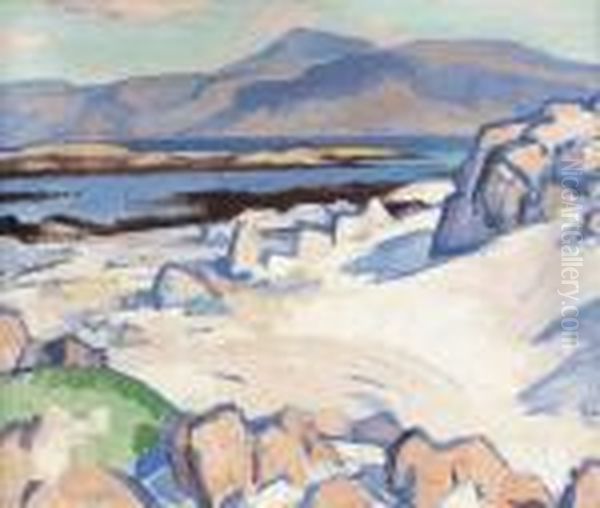 Mull And Ben More From Martyr's Bay, Iona Oil Painting by Samuel John Peploe