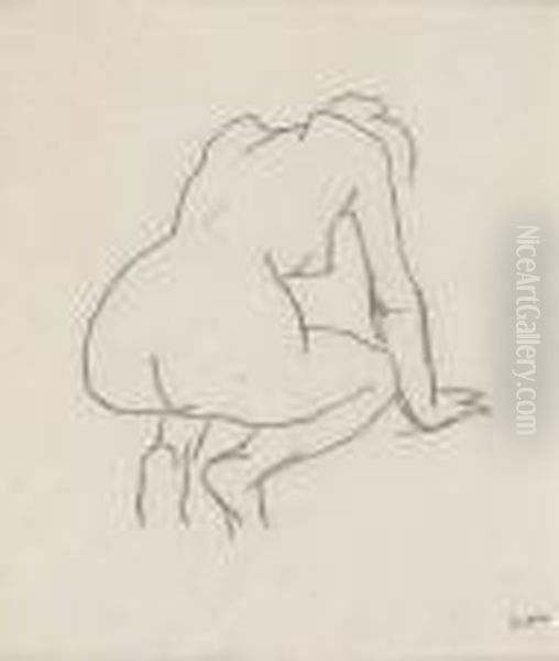 Study Of Crouching Nude Oil Painting by Samuel John Peploe