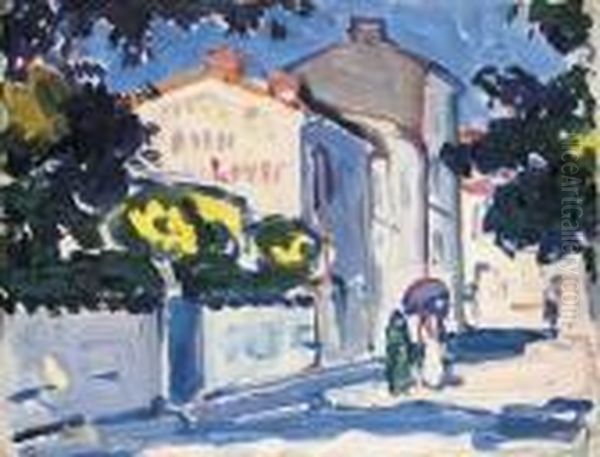 A Sunlit Street, Royan Oil Painting by Samuel John Peploe