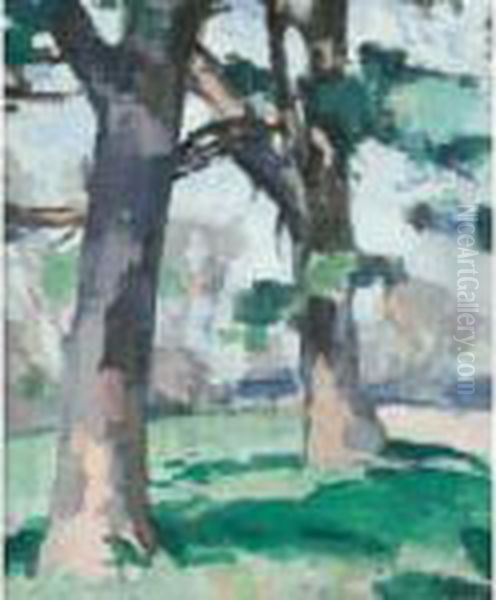 Trees At New Abbey Oil Painting by Samuel John Peploe