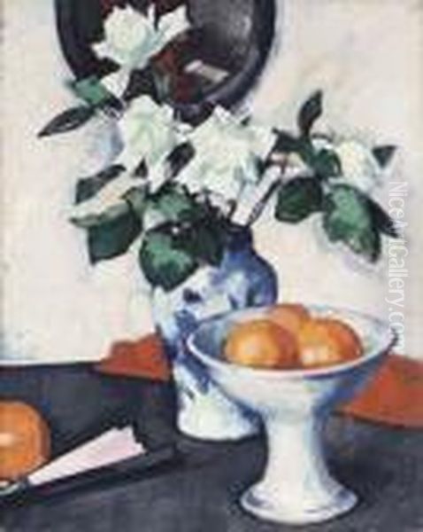 White Roses Oil Painting by Samuel John Peploe