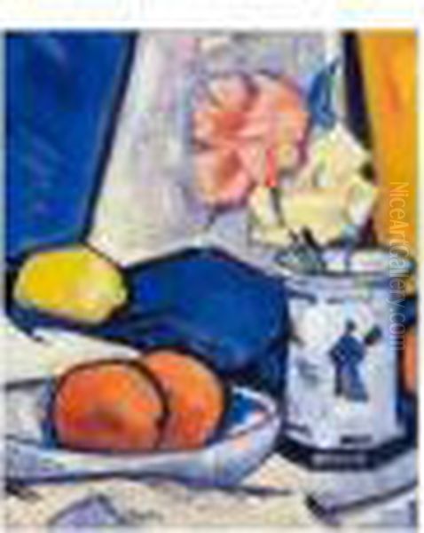 A Still Life Of Roses, Oranges And Lemon Oil Painting by Samuel John Peploe