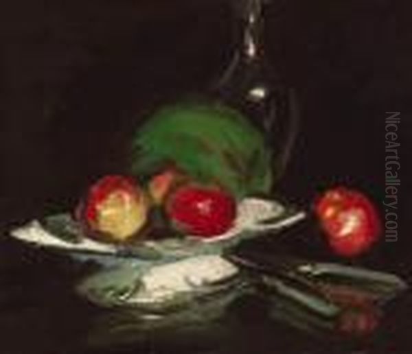 Still Life With A Bowl Of Fruit, Melon And Carafe Oil Painting by Samuel John Peploe