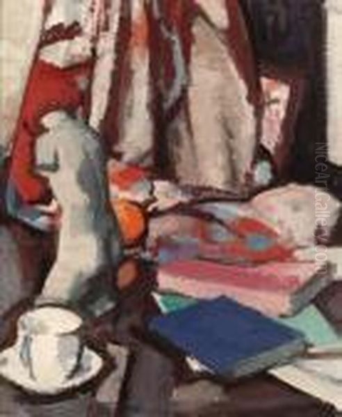 Still Life With Figurine Oil Painting by Samuel John Peploe