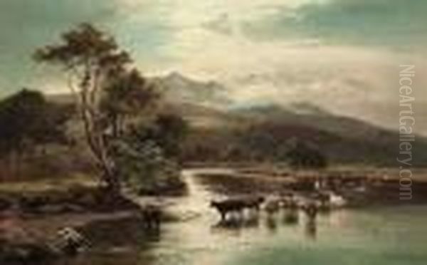 Fording The River Mawddach, Cader Idris, North Wales Oil Painting by Sidney Richard Percy