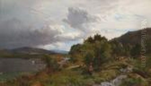 Paysage De Montagnes Aux Bergers Et Vaches Oil Painting by Sidney Richard Percy