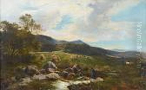 Landscape With Children Playing By Astream Oil Painting by Sidney Richard Percy