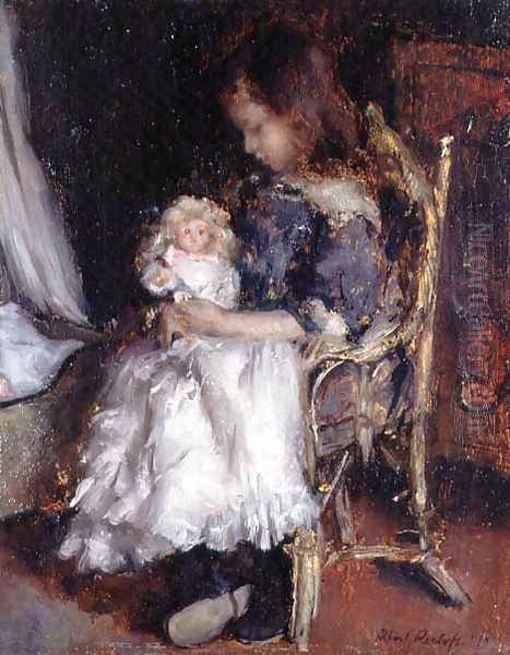 Girl Holding her Doll Oil Painting by Albert Roelofs