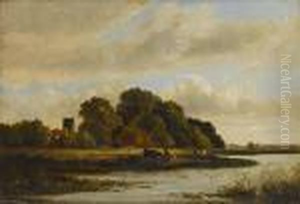 Cattle Watering, Wargrave, Berks Oil Painting by Sidney Richard Percy