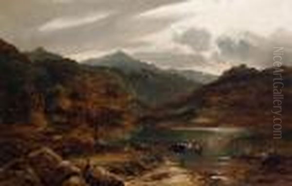 Cattle Watering In A Loch Oil Painting by Sidney Richard Percy