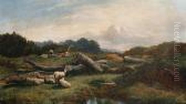 Sheep In A Landscape Oil Painting by Sidney Richard Percy