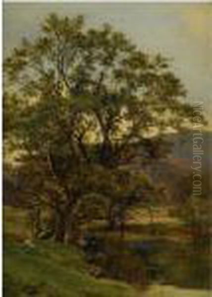 A Quiet Moment By A Pond Oil Painting by Sidney Richard Percy