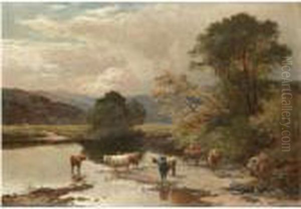 Cattle At A Ford On The East Lyn, North Devon Oil Painting by Sidney Richard Percy