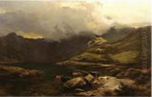 Snowdon From Llyn Llydaw Oil Painting by Sidney Richard Percy