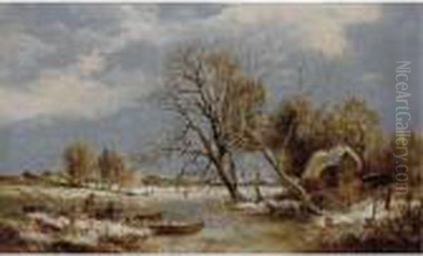 Winter On The Stour Oil Painting by Sidney Richard Percy