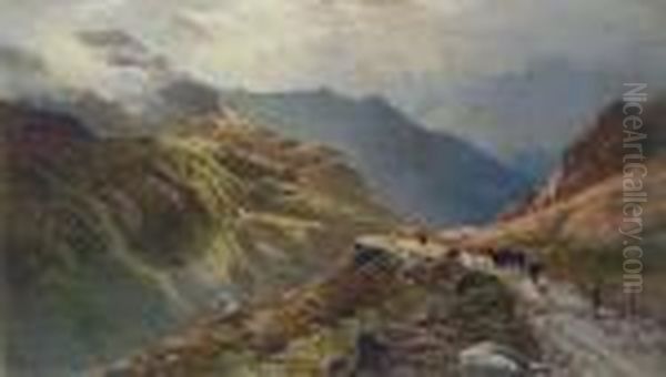 Cattle Drovers On A Highland Pass Oil Painting by Sidney Richard Percy