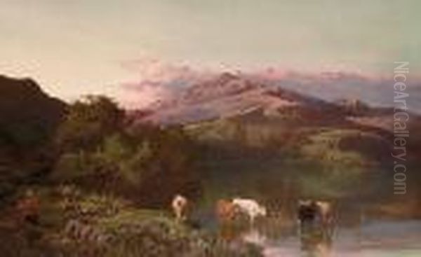 Sunset Over The Mountains Oil Painting by Sidney Richard Percy