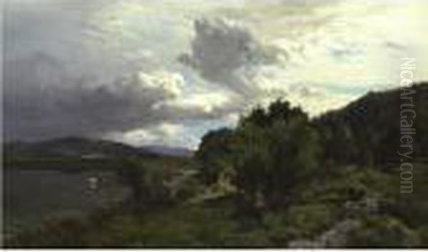 Mountain Landscape With Shepherds And Cattle Oil Painting by Sidney Richard Percy