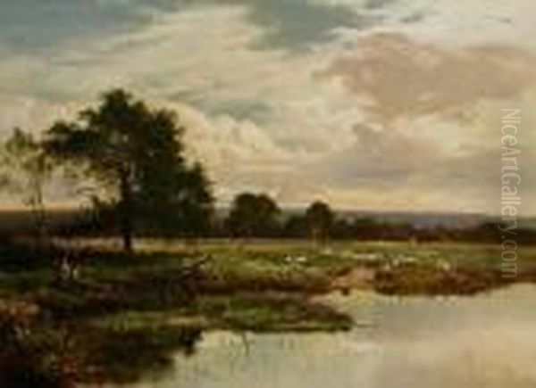 Green Pastures By Still Waters Oil Painting by Sidney Richard Percy