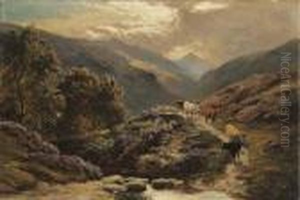 Cattle In A Highland Landscape Oil Painting by Sidney Richard Percy