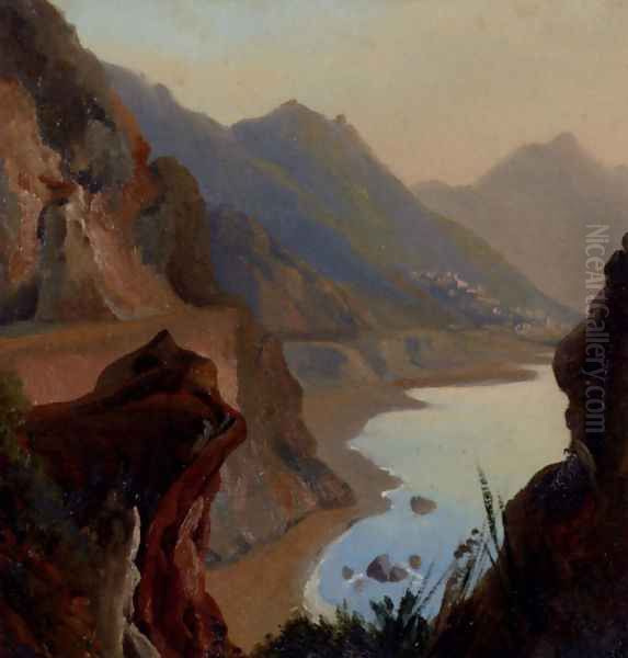 A View Of The Amalfi Coast Near Naples Oil Painting by Jean-Charles Joseph Remond