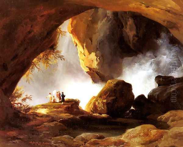 La Grotte De Neptune A Tivoli (Neptune's Grotto, Tivoli) Oil Painting by Jean-Charles Joseph Remond