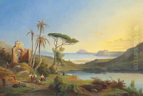 Vue du Cap Misene et du Lac d'Averne (pres de Naples) Oil Painting by Jean-Charles Joseph Remond