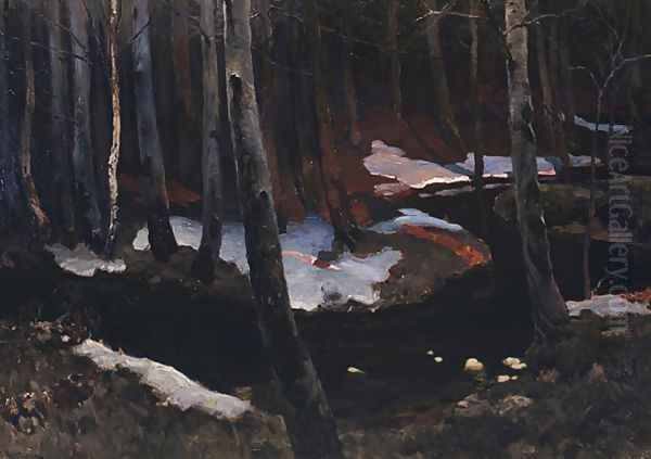 Forest Stream Oil Painting by Ferdynand Ruszczyc