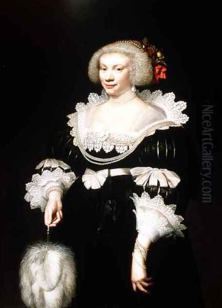 Portrait of a lady in a black dress with lace collar and cuffs, 1631 Oil Painting by Jan Anthonisz. van Ravestyn