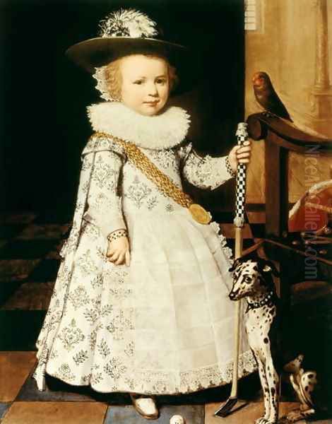 Portrait of a Young Boy with a Golf Club and Ball Oil Painting by Jan Anthonisz. van Ravestyn